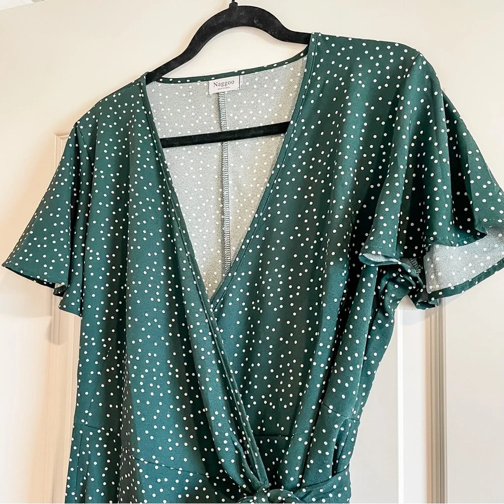 AMAZON green polka dot print wrap dress - Picture 4 of 9